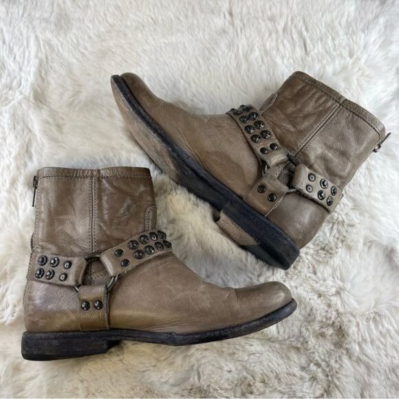 Frye Women's Phillip Brown / Taupe Leather Studded Harness Boots Sz 6 - Picture 5 of 10